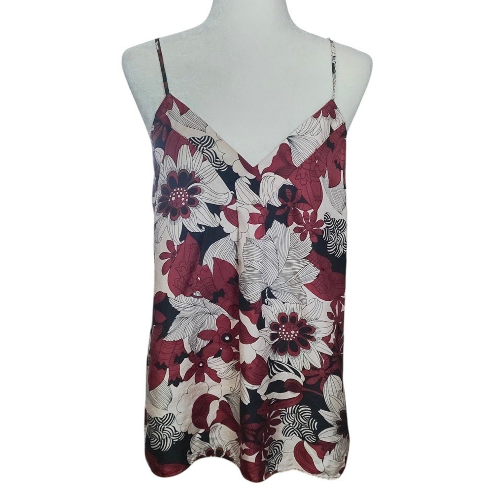 Old Navy Y2K 100% Silk Floral Camisole V-Neck Tank Top Burgundy 2000s Boho Large - Picture 2 of 9